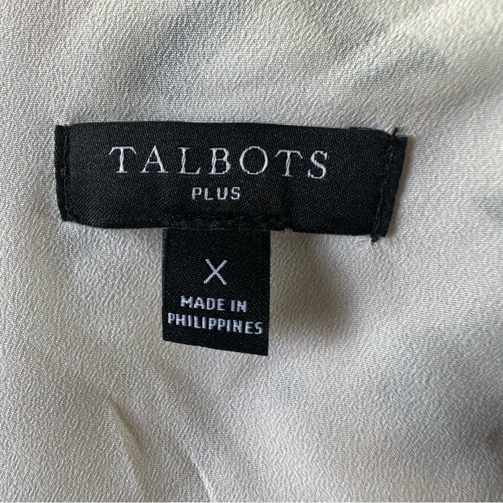 Talbots Blouse Plus Size Women's XL Sheer Long Sleeve Black White Bow Print - Picture 10 of 10